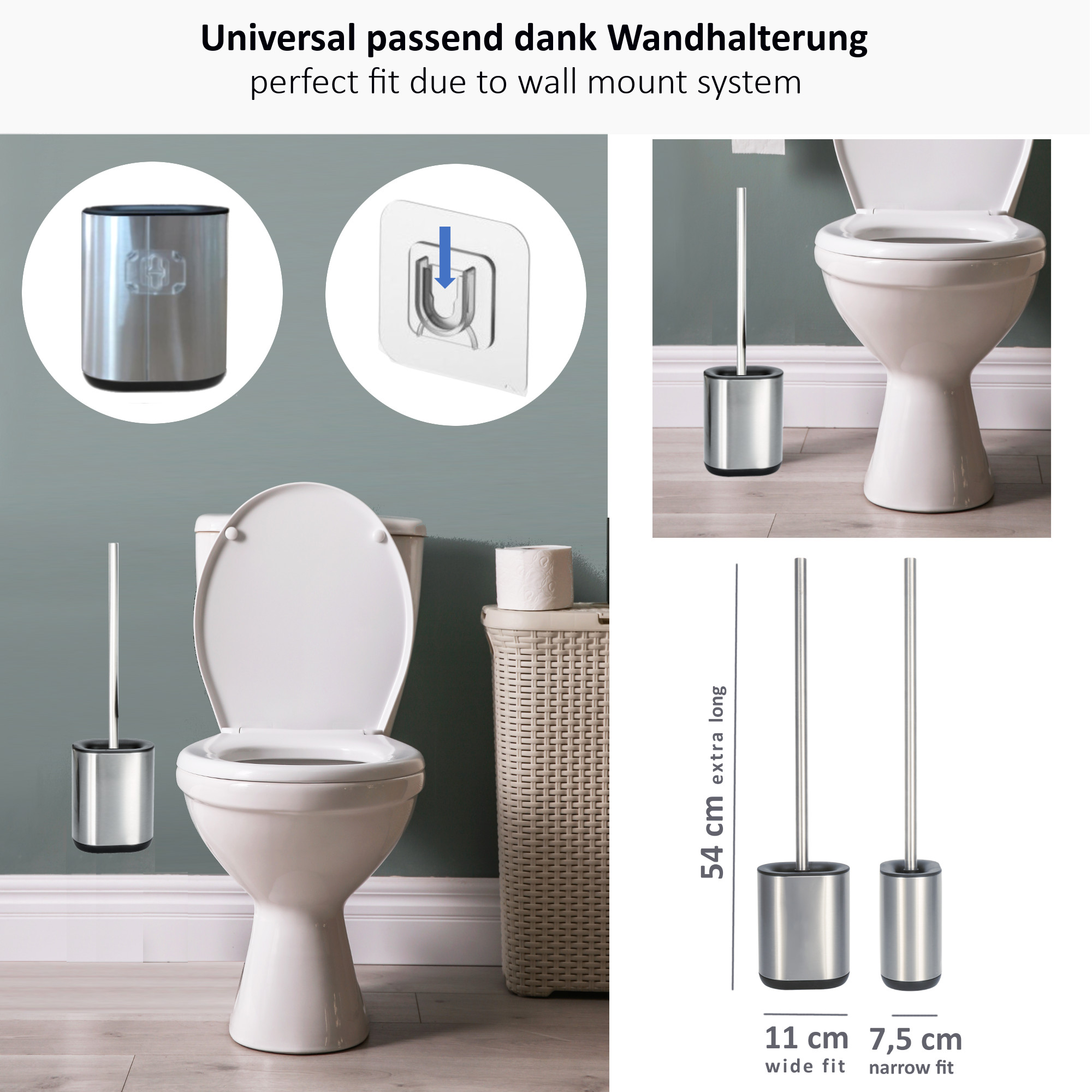 WC-Bürste mit Stand Edelstahl TRP Silikon Toilettenbürste Set  für Badezimmer 